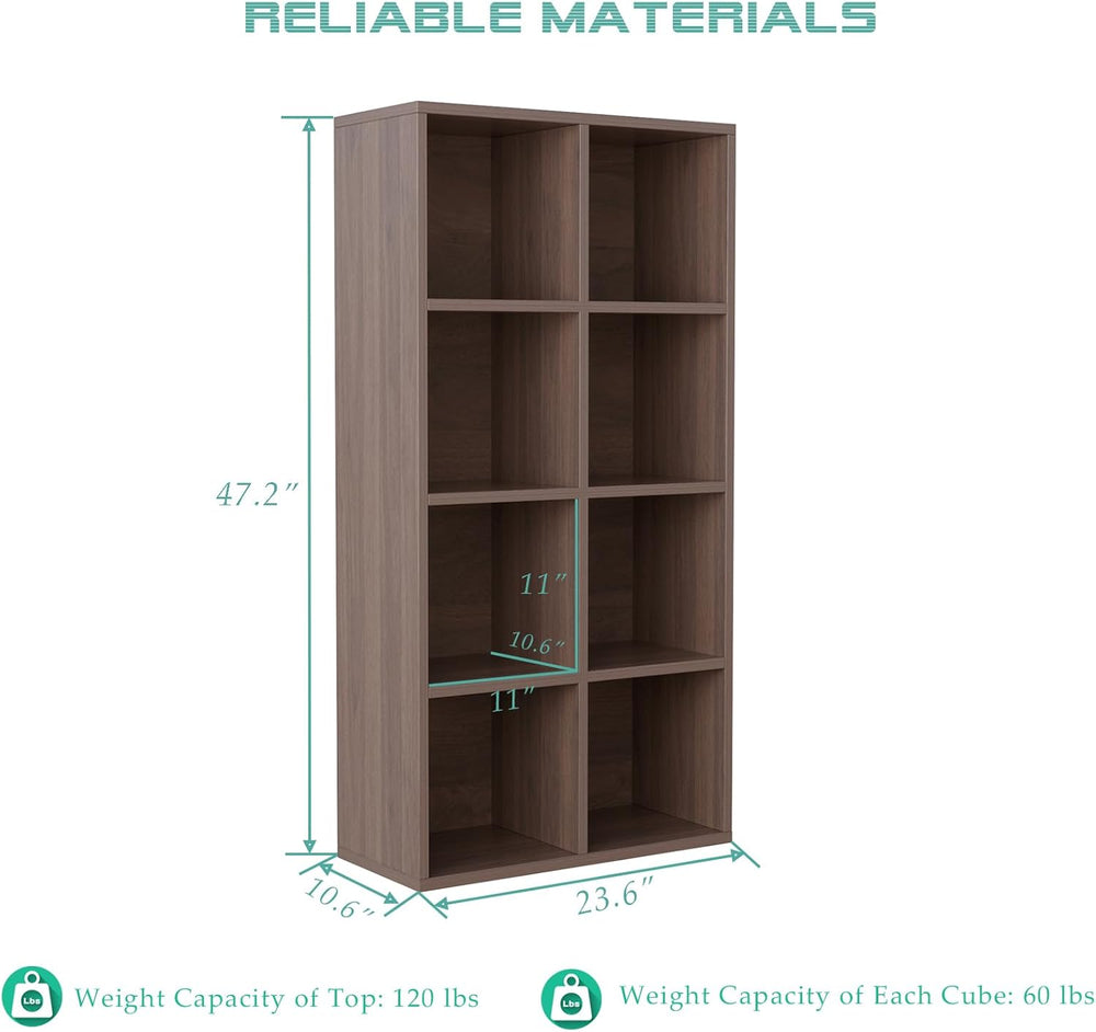 8-Cube Storage Shelf Bookcase - Wooden 4-Tier Floor Standing Open Bookshelf f...