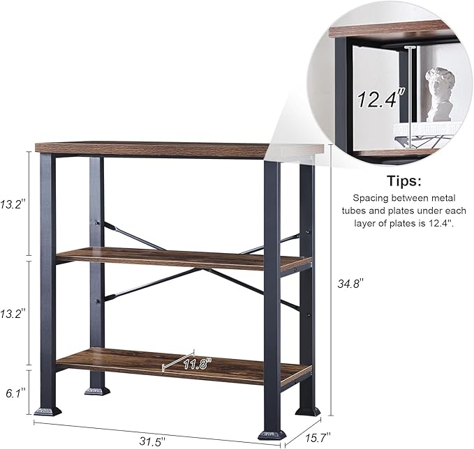 HOMBAZAAR 3 Tier Bookshelf,Rustic Brown Industrial Book Shelf,Engineered Wood...