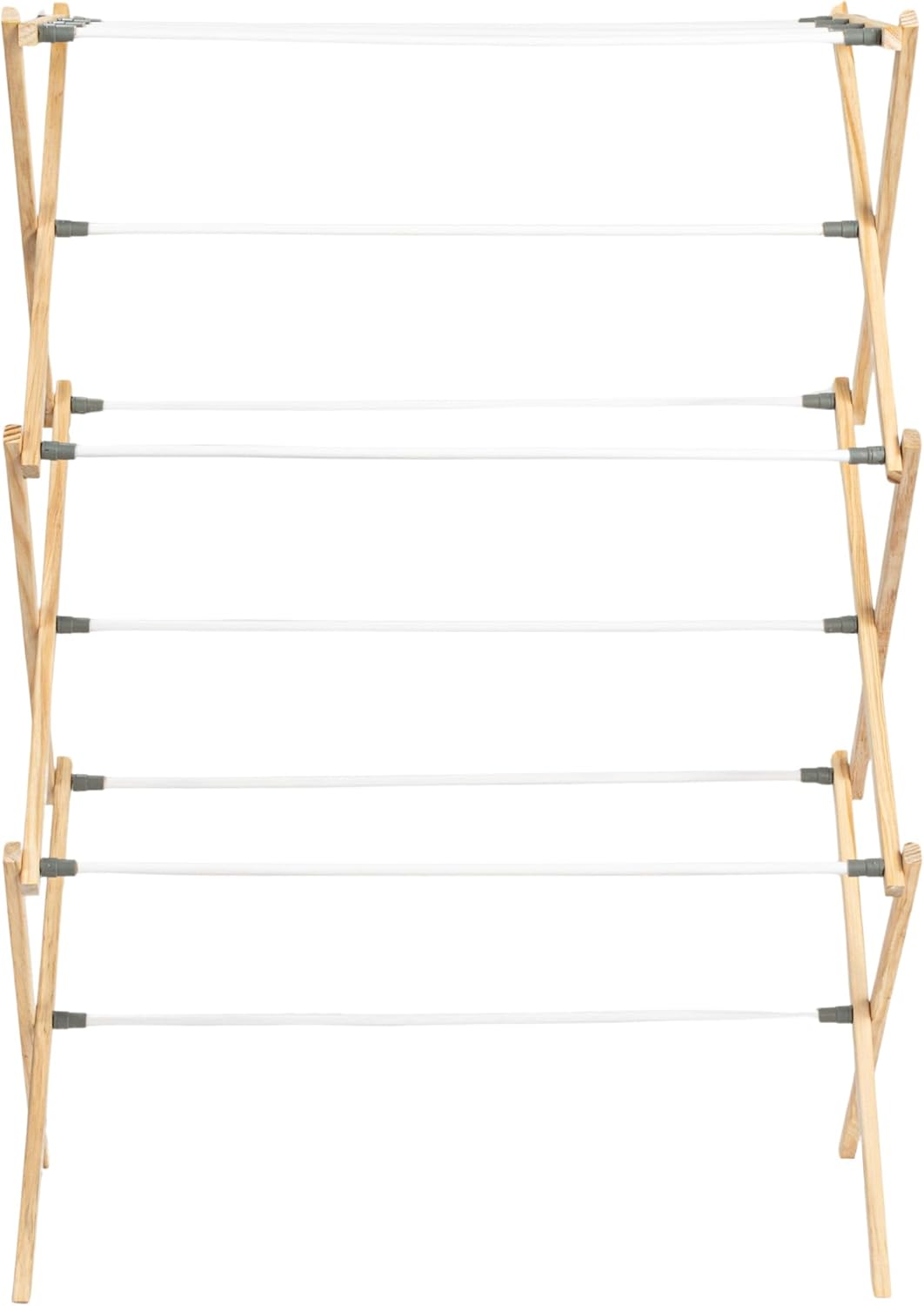 Household Essentials X-Frame Clothes Drying Rack, Stabile Wood Frame with Slanted Feet, Smooth Vinyl Wrapped Rods, 23.8 Feet of Hanging Space, Ready to Assemble, Flat Top, Natural