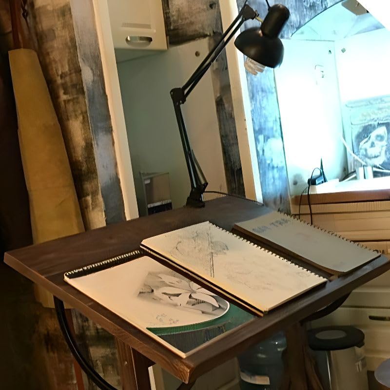 LAKIQ Solid Wood Drafting Table Adjustable Tilting Drawing Desk Foldable | Vi...