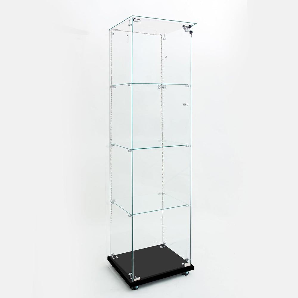 4-Shelf Glass Display Cabinet with LED Lights Strip and Lock, Curio Cabinets ...