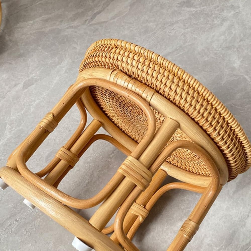 Bohemian Rattan Side Table, Round Wicker Accent Table, Small Bamboo End Table...