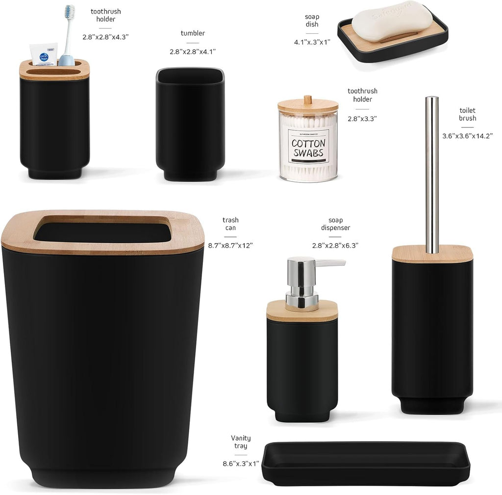Bathroom Accessories Set,Black Bathroom Set,24 Pieces Bathroom Accessory Set with Shower Curtain,Trash Can for Bathroom Accessories Décor and Home Gifts