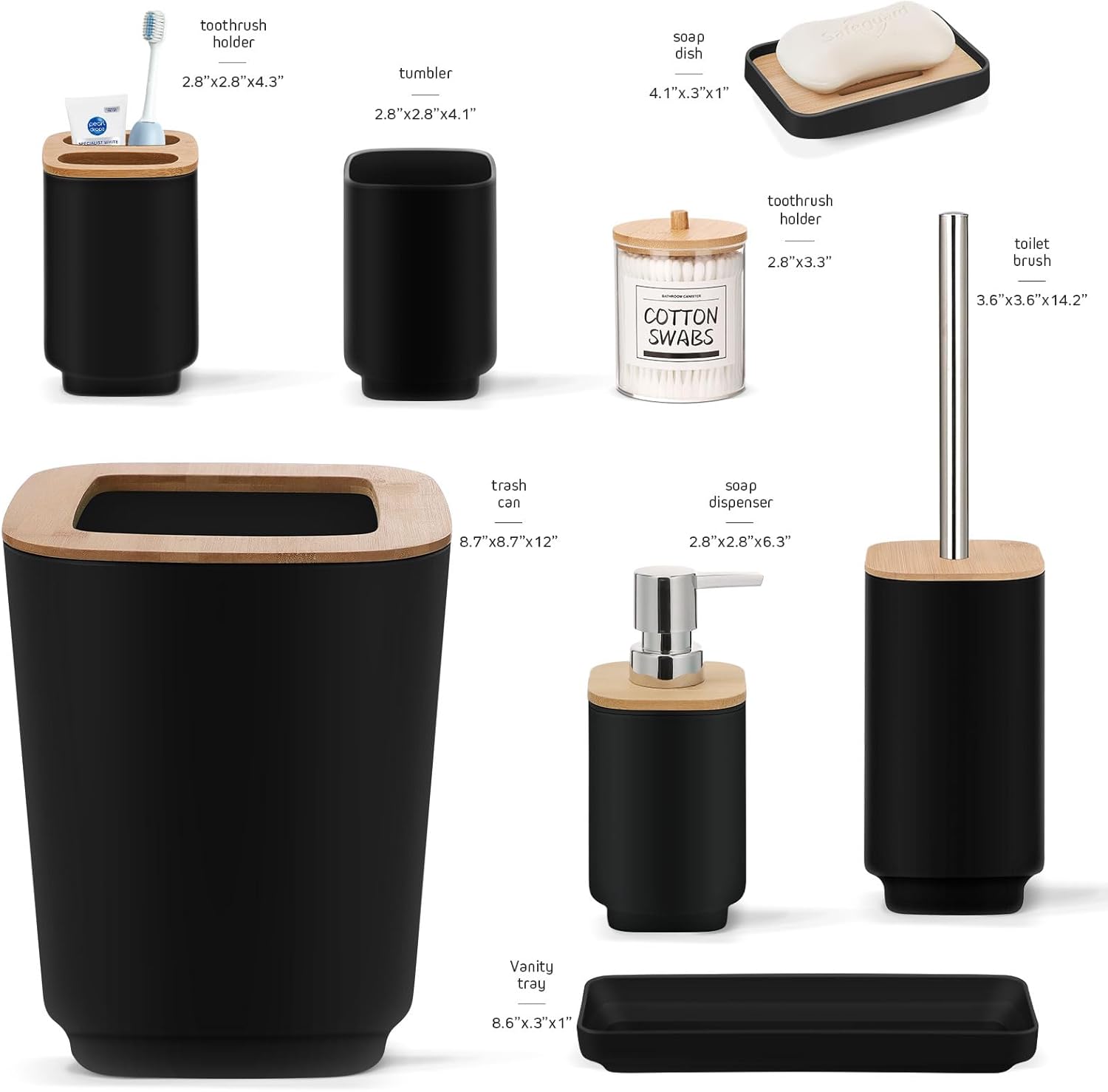 IMAVO Bathroom Accessories Set,Black Bathroom Set,11 Pieces Bathroom Accessory Set,Trash Can for Bathroom Accessories Décor and Housewarming Gifts