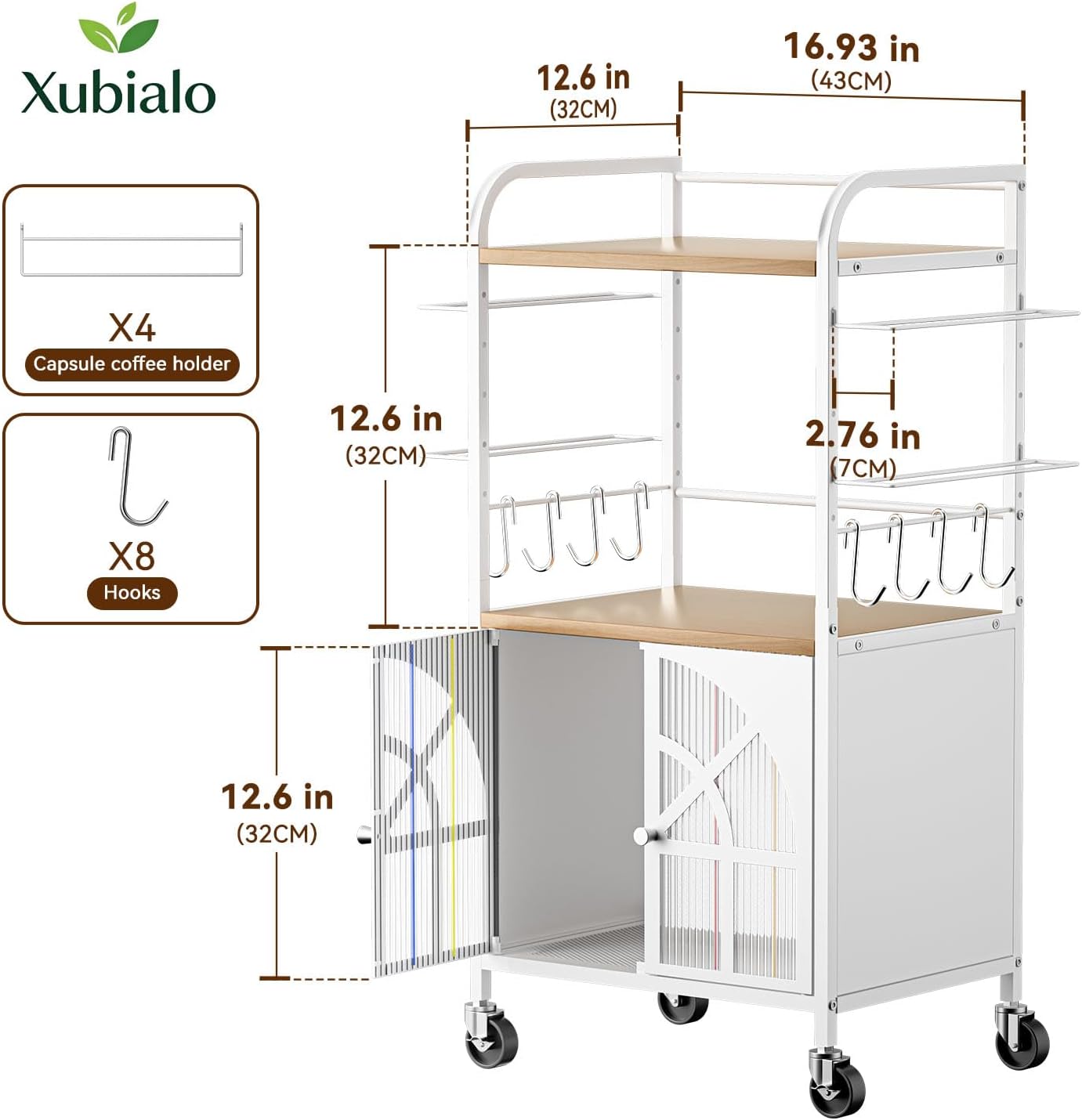 Xubialo 3 Tier Small Rolling Coffee Bar Cart, 16.9 x12 Kitchen Station with Storage