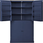 High Freestanding Kitchen Pantry Large Cupboard Storage Cabinet with 2 Drawers, 2 Adjustable Shelves, 8 Door Shelves for Kitchen, Dining Room (Blue/Large)