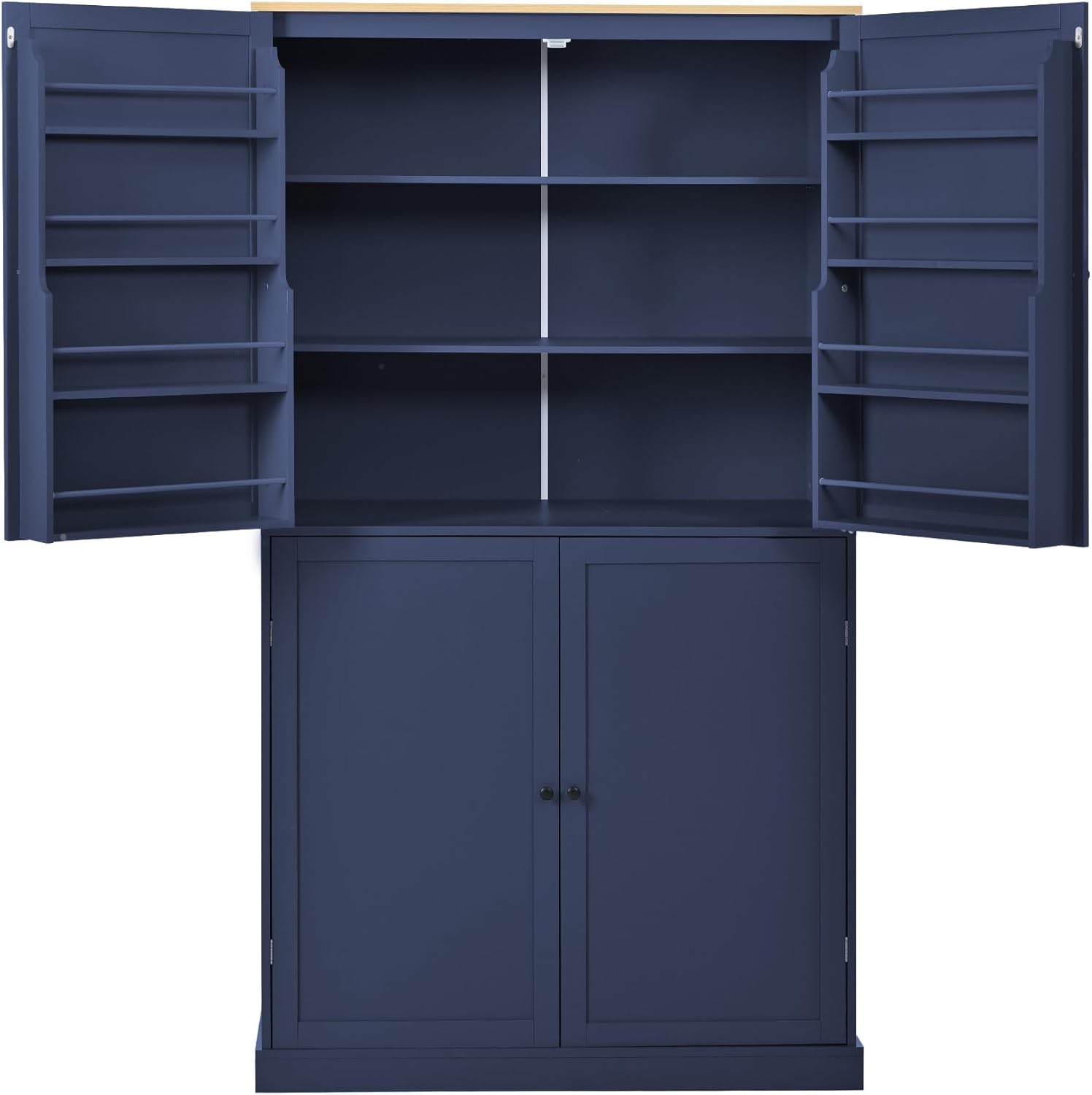 High Freestanding Kitchen Pantry Large Cupboard Storage Cabinet with 2 Drawers, 2 Adjustable Shelves, 8 Door Shelves for Kitchen, Dining Room (Blue/Large)