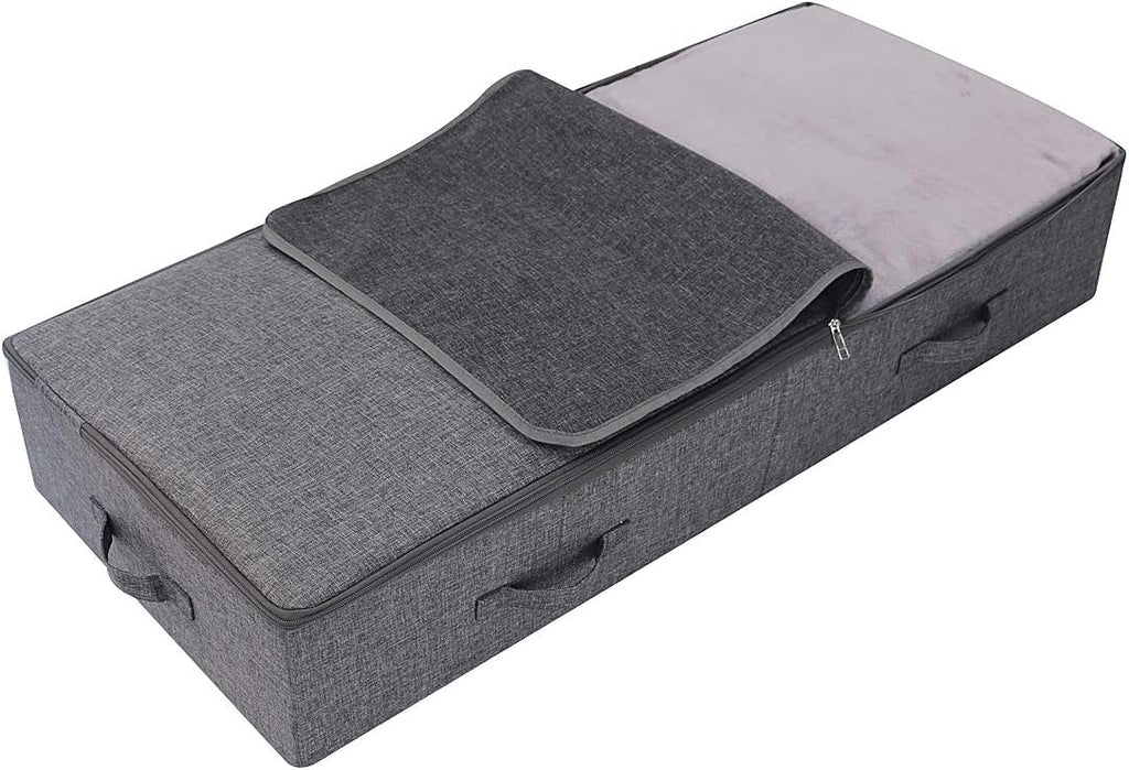 39.4 inch（100cm）Longer Bedroom Underbed Storage Containers with Lid for Duvets, Blankets, Clothes, Shoes, Toys, Comforters, Wedding Dress Folding Rigid Organizer Bins, Black Gray