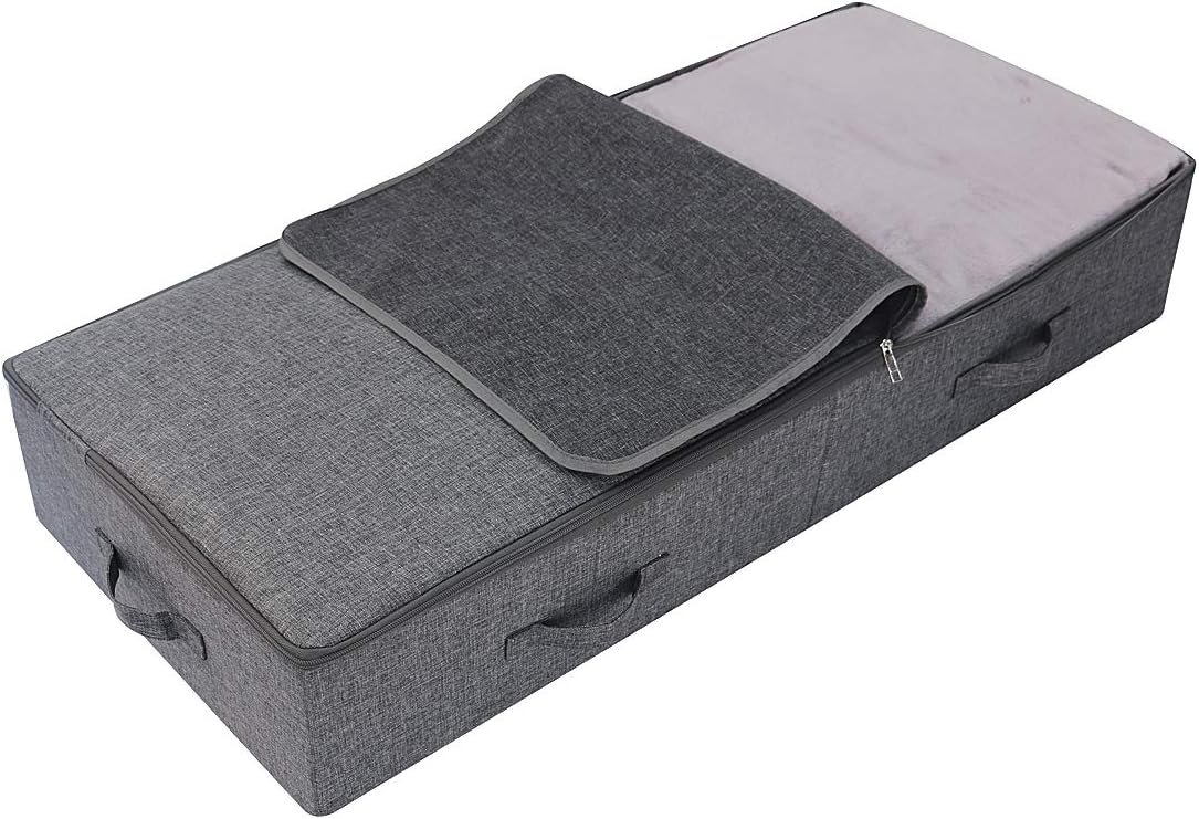 39.4 inch（100cm）Longer Bedroom Underbed Storage Containers with Lid for Duvets, Blankets, Clothes, Shoes, Toys, Comforters, Wedding Dress Folding Rigid Organizer Bins, Black Gray