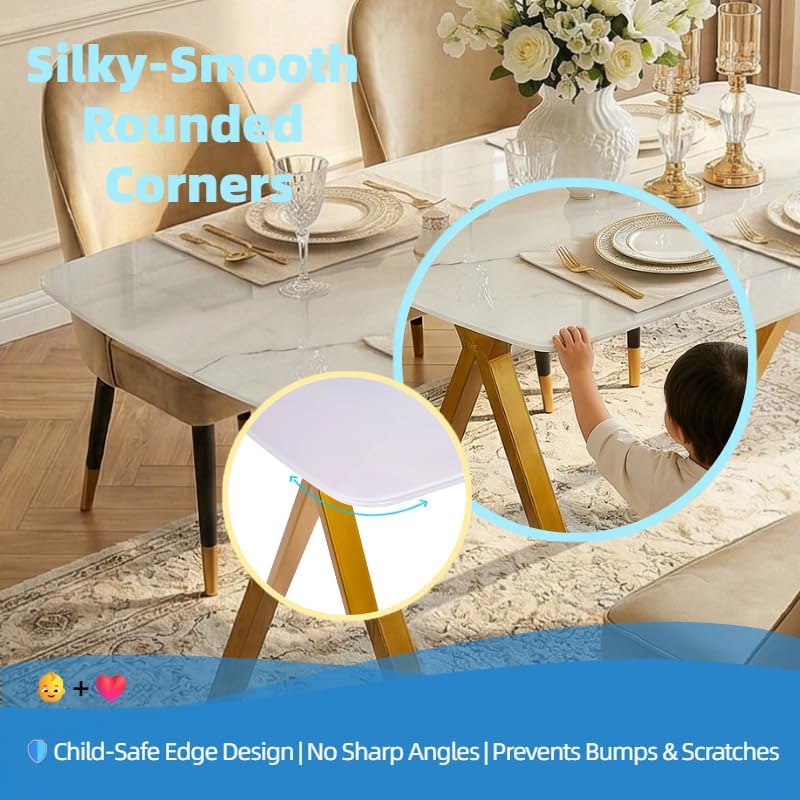 51.2 Inch Faux Marble Dining Table,Rectangular Glass Dining Table for 4-6,Whi...