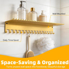 Necklace Jewelry Holder Wall Hanging Organizer Hangers Storage Mounted Shelf with 56 Hooks Tray Display Girls Women Metal Door Earring Mount Key Chains Rack (Gold)