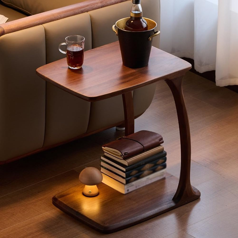 Solid Wood Side Table with Sturdy Base, C Shaped End Table for Couch,Couch Ta...