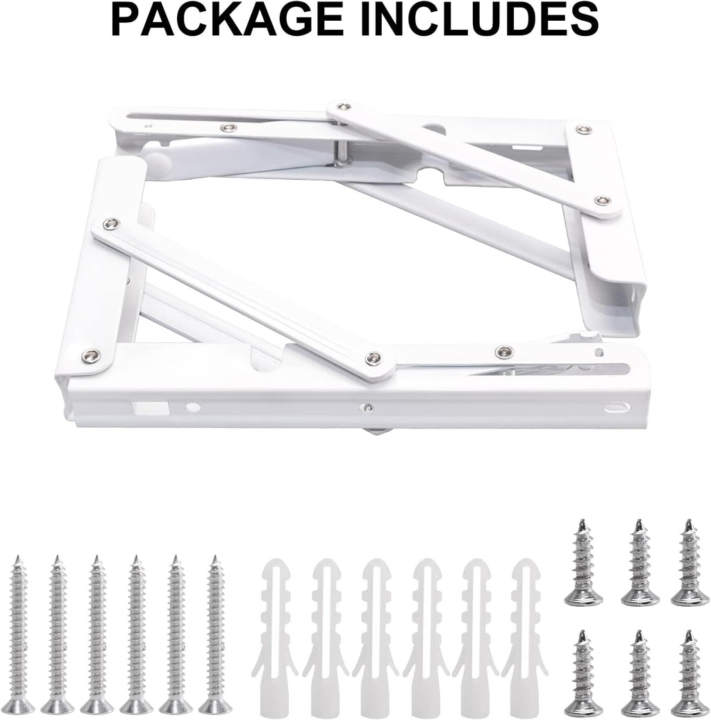 YUMORE Folding Shelf Brackets, 8 Inch Heavy Duty Collapsible Shelf Bracket, DIY L Bracket for Workbench Folding Table Hinge, Max Load: 300lb, White, 2 Pack