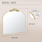 MISSDAY Vintage Retro Gold Baroque Mirror for Wall, 36"X30" Arched Antique Wall Mirror with Elegant Carving Top, Full Metal Frame Wall-Mounted Mirror for Bathroom, Living Room, Fireplace, Entryway