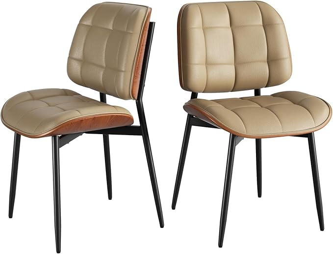 Dining Chair, Mid Century Modern Dining Room Chair, Upholstered Faux Leather ...