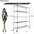 NSF Commercial 5-Tier Wire Shelving with Wheels, 60"x18"x72" Heavy Duty Metal Shelves 4000 lbs Max Capacity, Chrome Storage Rack for Garage Kitchen Pantry Warehouse