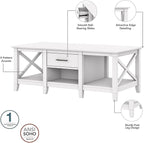 Bush Furniture Coffee Table with Storage with Aged Bronze Hardware | Key West Collection Center Counter for Living Room | 47Wx24Dx18H