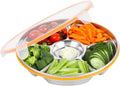 6-Compartment Stainless Steel Serving Tray with Lid - 10-inch Divided Snack/Vegetable/Fruit Tray for Christmas Parties, Snackle Box & Platter Container