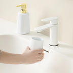 Bathroom Accessories 2 Piece Soap Dispenser and Toothbrush Holder Set Striped White and Gold
