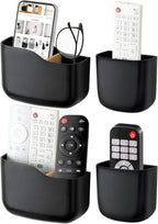Remote Holder Wall Mount TV FAN Remote Control Holder Bedside Caddy Wall Organizer Phone Holder for Office Adhesive Media Player Controller Holder Box Tray Home Desk Nightstand Black 2 Big 2 Small