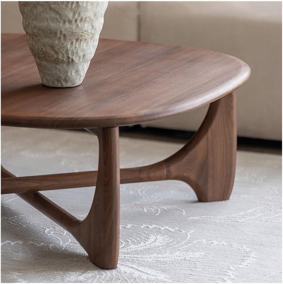 Wood Coffee Table Mid-Century Organic Curve Design Living Room Center Small S...
