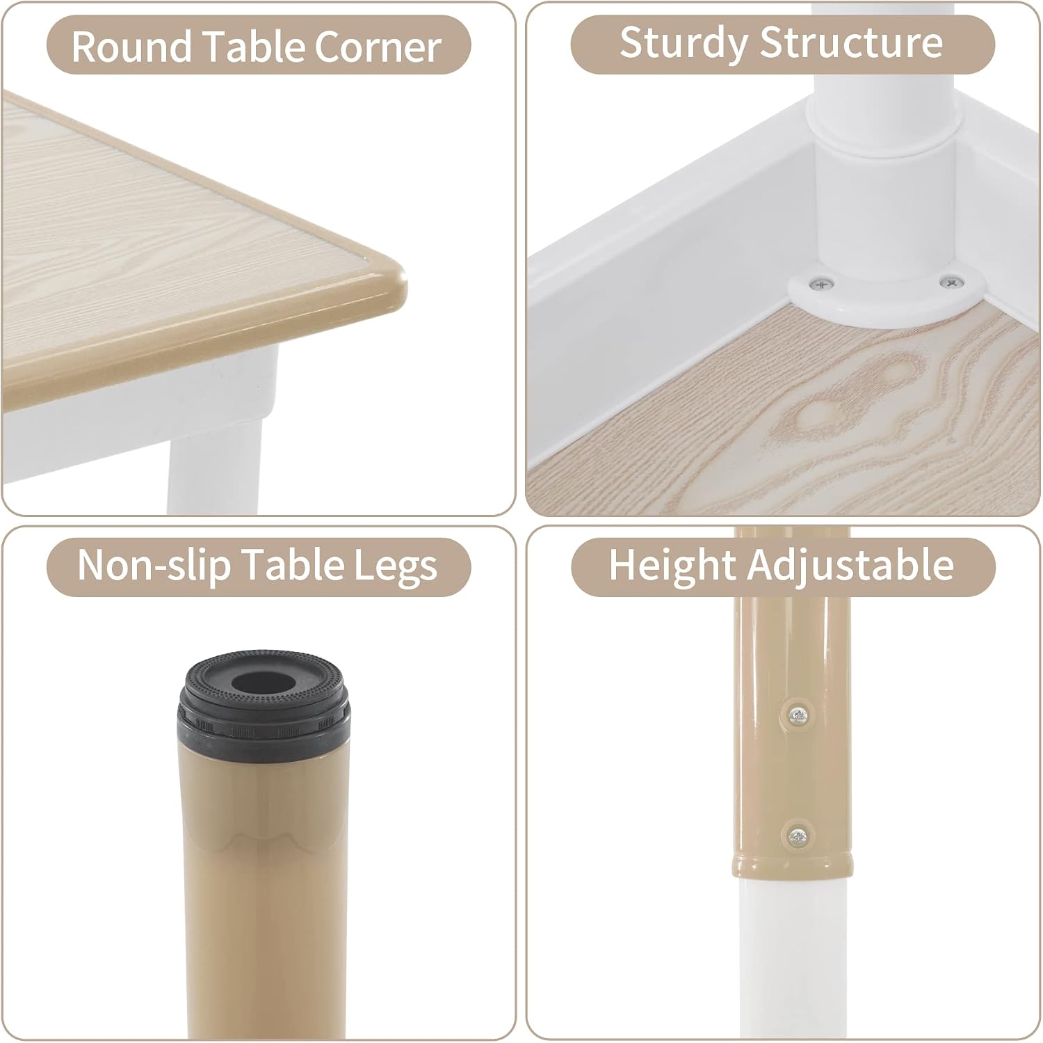 DOREROOM Adjustable Kids Table & 4 Chairs Set, 47.2" L x 23.6" W, Natural-W | Graffiti Desktop,Table Supports 300 lbs,Toddler Ages 2-8，FSC-certified, Children Activity Table for Daycare, Classroom, Home
