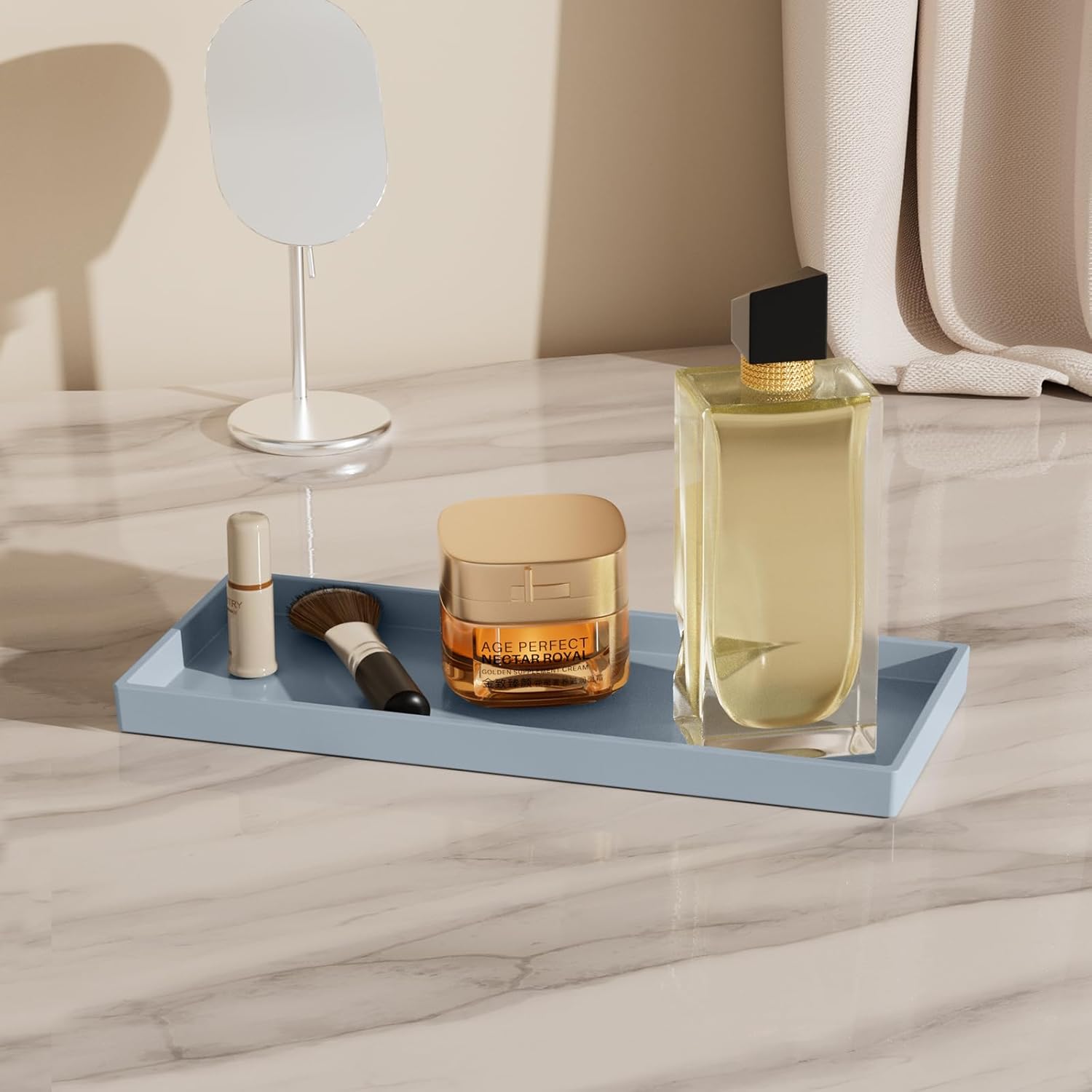 Vanity and Bathroom Tray, 11.8" ABS Countertop Organizer,Waterproof Vanity Tray for Toilet Tank,Perfume,Soap,Keys,Bathroom Accessories,Kitchen and Bath Trays,Non Slip Small Trays,Gray