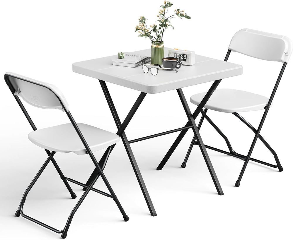 Folding Table and Chairs, 27" Square Folding Table with 2 Folding Chairs