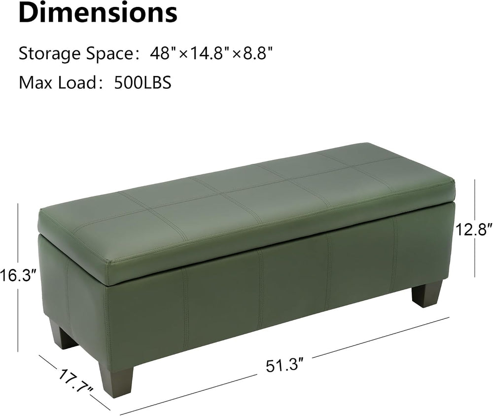 51 Inch Storage Ottoman, Storage Bench with Safety Hinge, Upholstered Synthet...