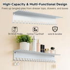 Necklace Jewelry Holder Wall Hanging Organizer Hangers Storage Mounted Shelf with 56 Hooks Tray Display Girls Women Metal Door Earring Mount Key Chains Rack White