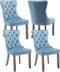 Upholstered Dining Chairs Set of 4, Velvet Dining Room Chairs with Back Ring Pull Trim and Solid Wood Legs, Tufted Wingback Kitchen Chair Perfect for Dining Room,Living Room,Kitchen(Light Blue)