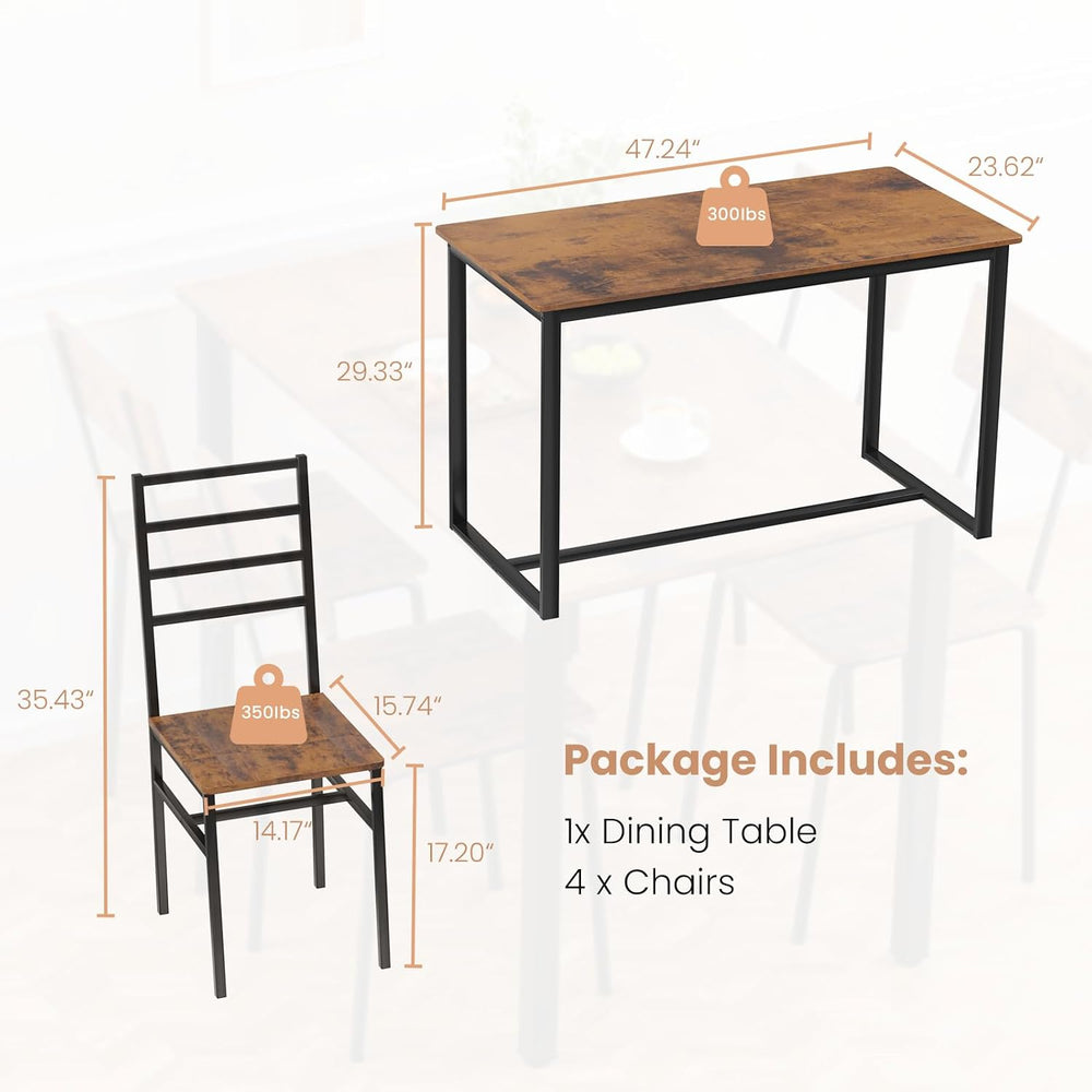 Kitchen Dining Table Set for 4, 5-Piece Kitchen Table and Chairs, Base Reinfo...