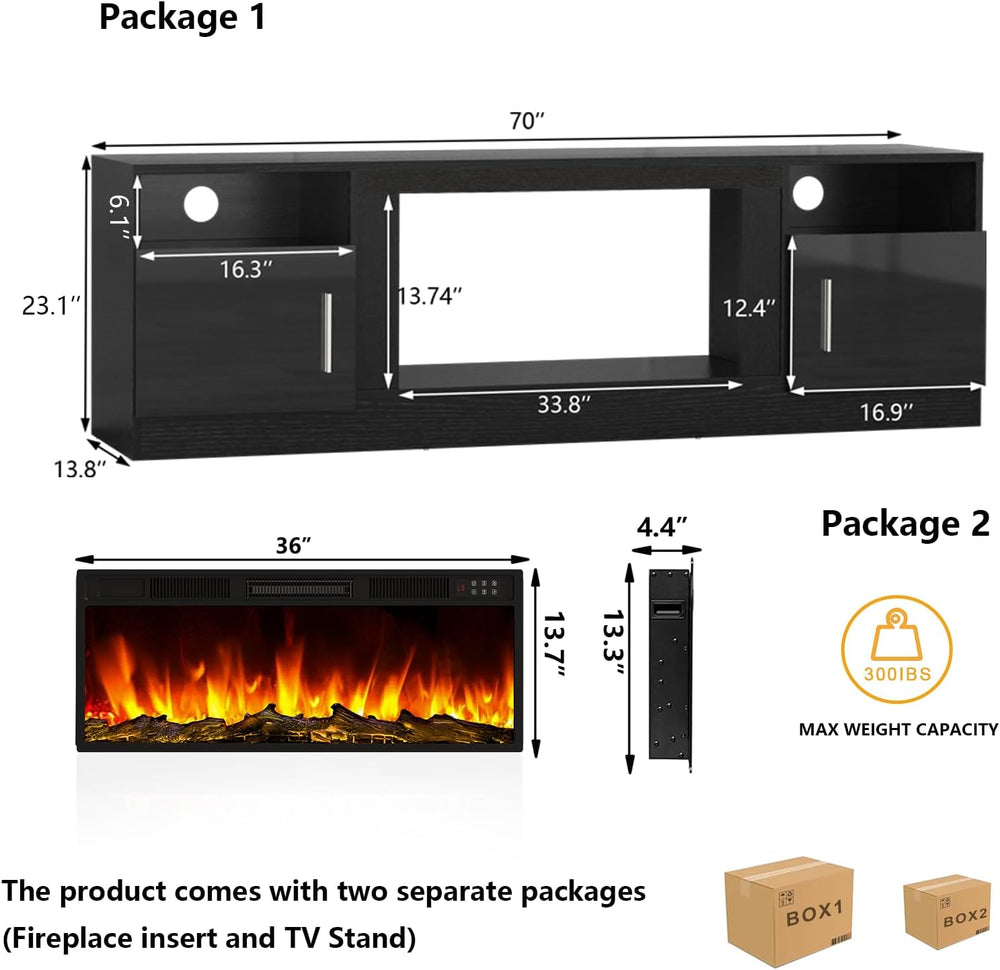 Tavata Fireplace TV Stand 70" Entertainment Center with 36" Firepla...