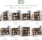 IOTXY Open Cube Low Bookcase - 3-Tier Freestanding Storage Display Cabinet Organizer with Legs for Home Office, 8-Cubes Open Shelf Short Bookshelf, Walnut