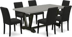 East West Furniture V697AB624-7 7 Piece Modern Dining Table Set Consist of a Rectangle Wooden Table with V-Legs and 6 Black Color Linen Fabric Upholstered Chairs, 40x72 Inch, Multi-Color