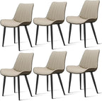 Dining Chairs Set of 6, Leather Modern Kitchen & Dining Room Chairs, Comfortable Upholstered Kitchen Chairs with Metal Legs Armless Side Chairs for Kitchen Restaurant, Khaki & Dark Grey