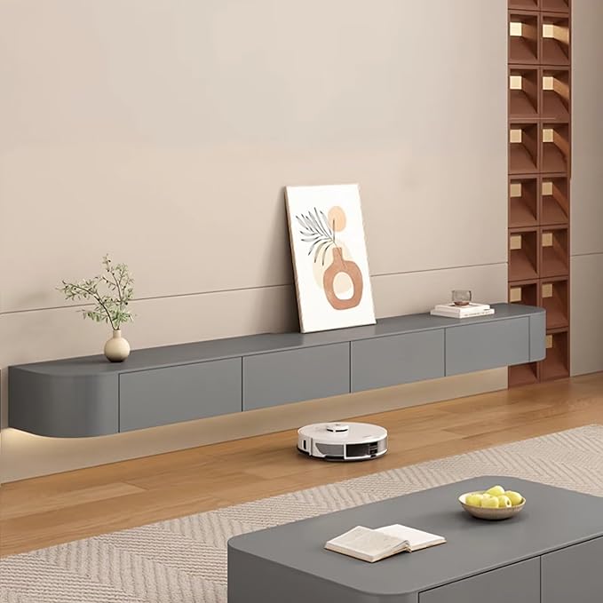 Floating TV Stand with Drawers, Pre-Assembled Wall Mounted TV Console, Modern Floating Media Console for Living Room, Space-Saving Floating TV Cabinet (Gray, 63in/160cm)