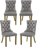 Velvet Dining Chairs Set of 4, High-end Tufted Upholstered Dining Chair with Back Ring Pull, Nailhead Trim and Golden Solid Wood Legs, Modern Dining Room Chairs for Dining Room, Light Gray