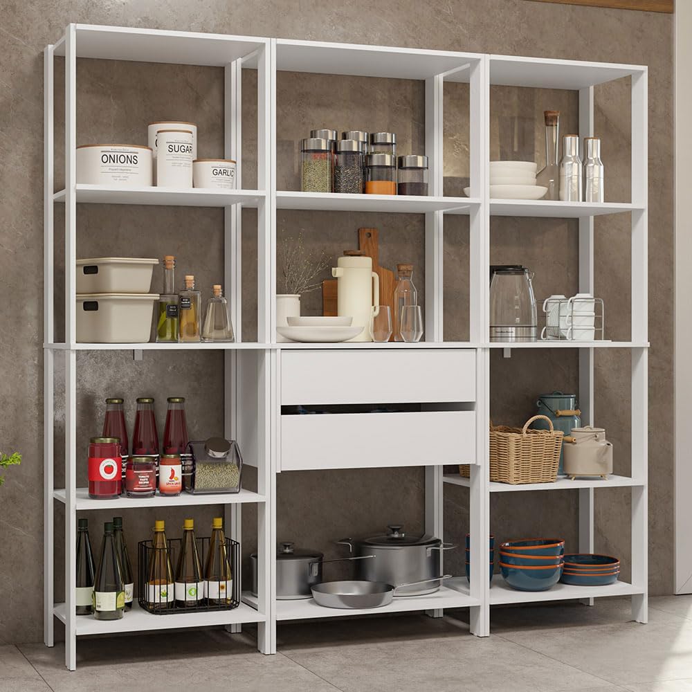 Madesa Kitchen Pantry Storage Rack with 2 Drawers and Open Shelves 74" L...