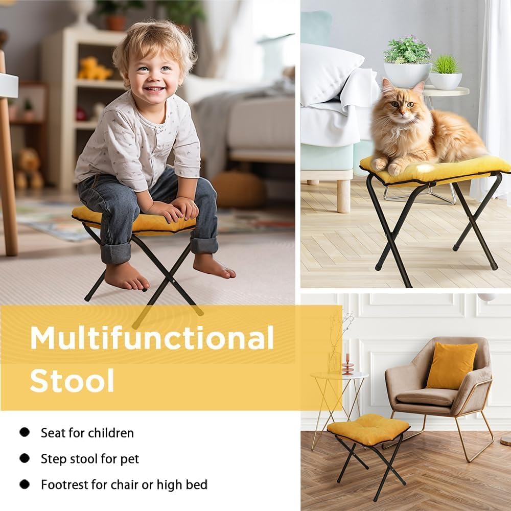 Foldable Ottoman Foot Rest, Foot Stool with Soft Cushion, Compact Lazy Sofa S...
