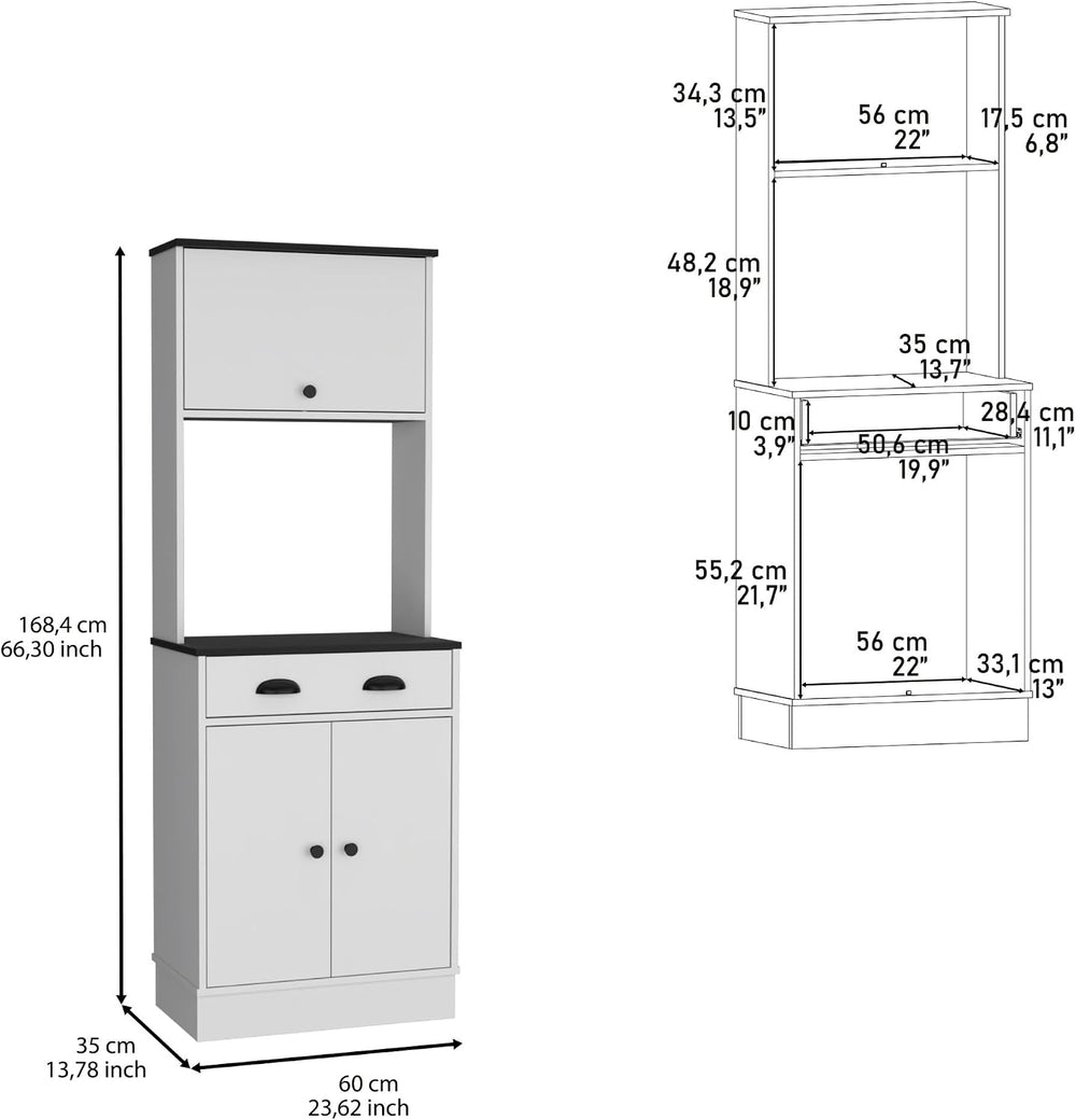 Apex Kitchen Pantry 66.3" H with Drawer, 2 Cabinets, and Microwave Stand...
