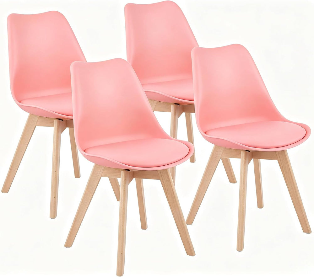LSSBOUGHT Mid Century Modern Shell Dining Chairs(Pink, Set of 4) | Soft padde...