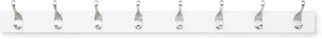 Amazon Basics Wall Mounted Modern Coat Rack with Versatile Storage Hooks, Rectangular, 8-Hook, White