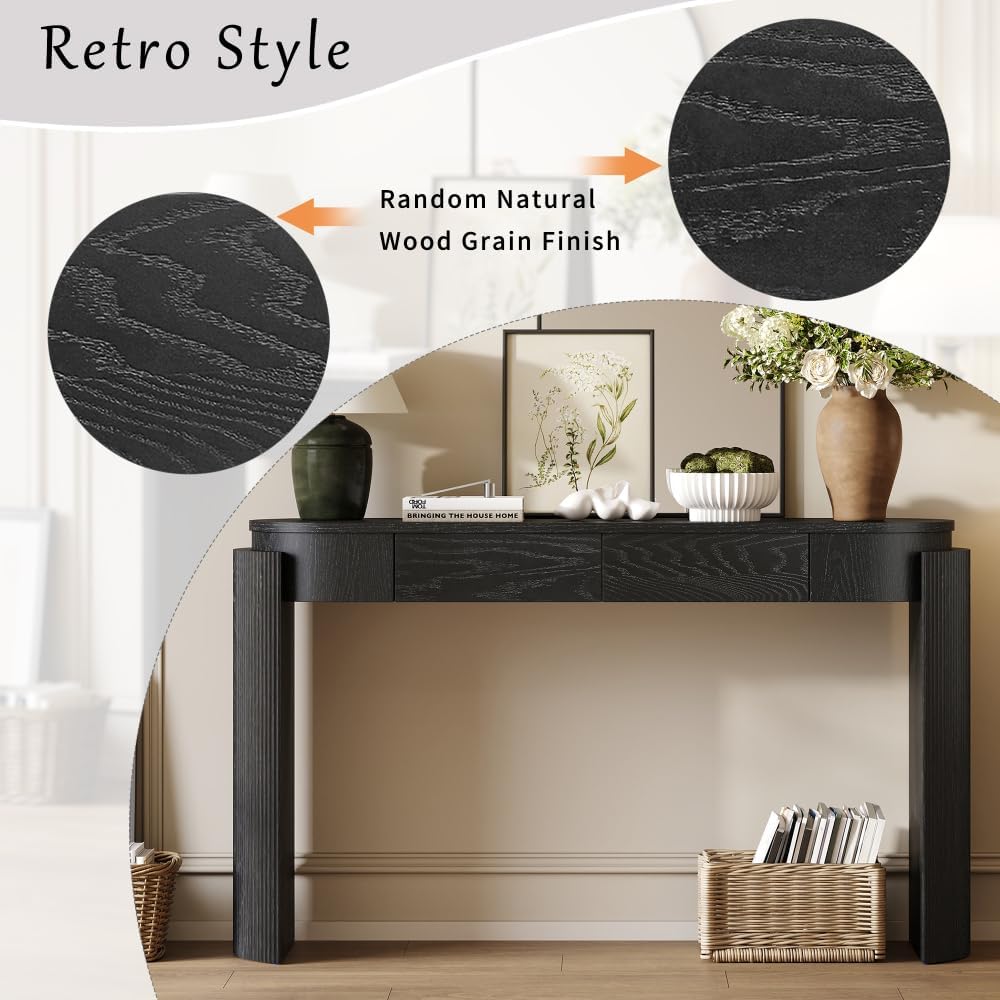 ZOEDO Entryway Table with Natural Wood Grain Finish, Console Table with Flute...