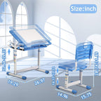 Dkeli Kids Desk and Chair Set Adjustable Height Ergonomic Children's Table with Storage Drawer Kids Study Homework Desk Table for 3-15 Years Old (Blue)