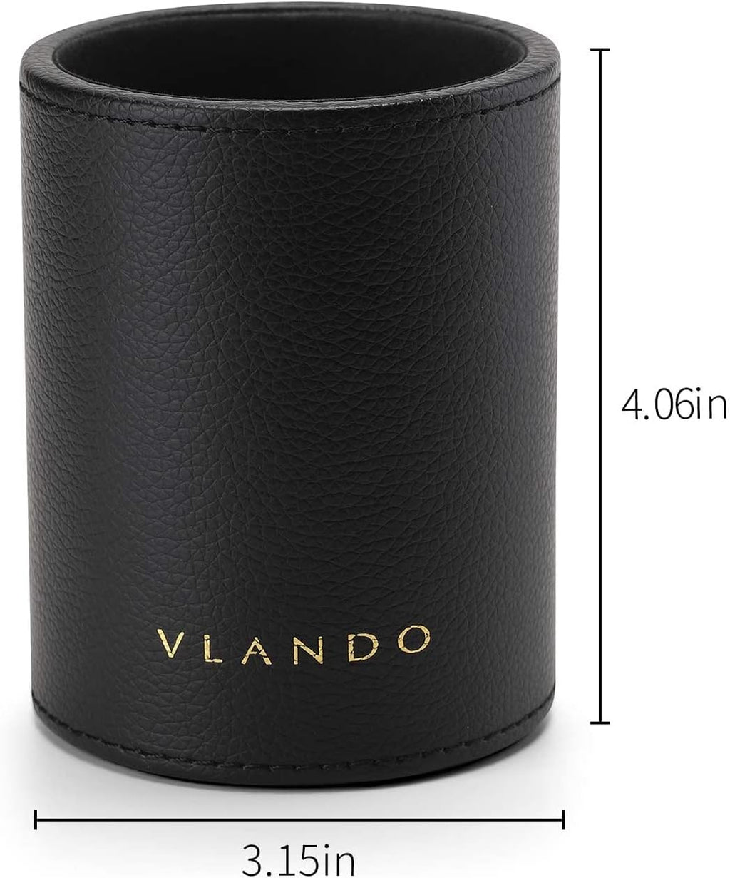 Vlando Office Desk Organizer Leather Desktop Organizer Caddy with Drawer for Storing Desktop Supplies and Accessories (Black Set)