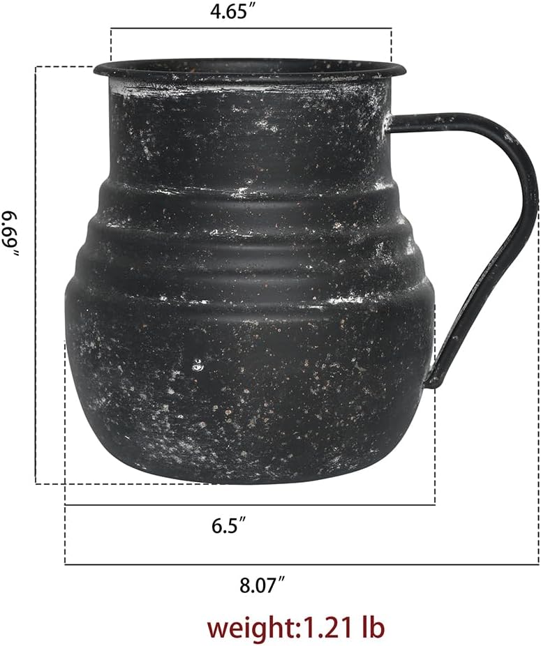 Rustic Metal Farmhouse Vase Shabby Chic Small Pitcher Fall Black Vase Brown Decorative Vase for Farmhouse Kitchen Decor