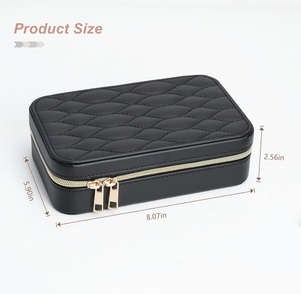 Portable Jewelry Organizer for Travel Compact Leather Jewelry Box with 8 Hooks, Earring Holder & Zippered Pouch, Ideal Gift for Women Black