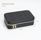Portable Jewelry Organizer for Travel Compact Leather Jewelry Box with 8 Hooks, Earring Holder & Zippered Pouch, Ideal Gift for Women Black