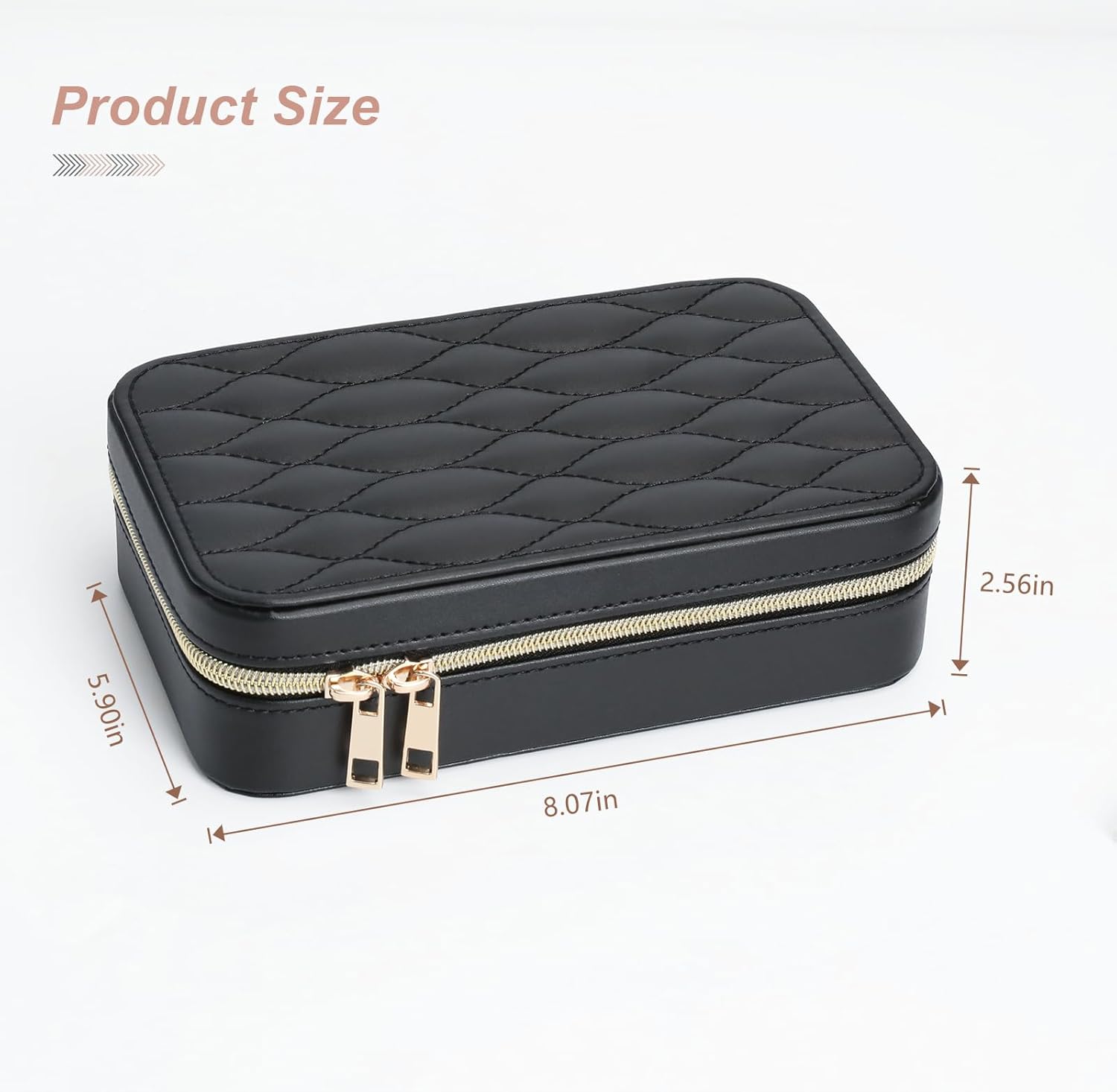 Portable Jewelry Organizer for Travel Compact Leather Jewelry Box with 8 Hooks, Earring Holder & Zippered Pouch, Ideal Gift for Women Black
